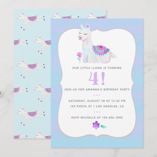 Invitation Tout âge Llama Anniversaire de enfant Party Invita (Devant / Derrière)