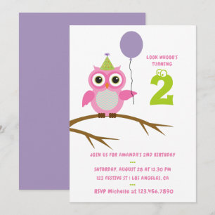 Invitation Tout âge mignon hibou bébé ou petite fille enfant