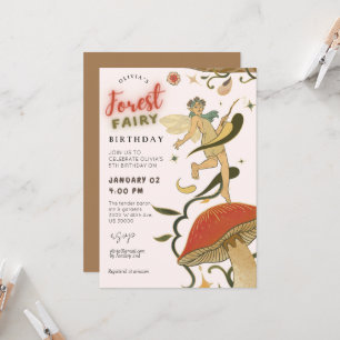 Invitation Tout âge Mushroom Forest Fée fille anniversaire