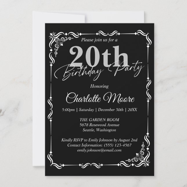 Invitation Tout âge Noir et Blanc Anniversaire Moderne (Devant)