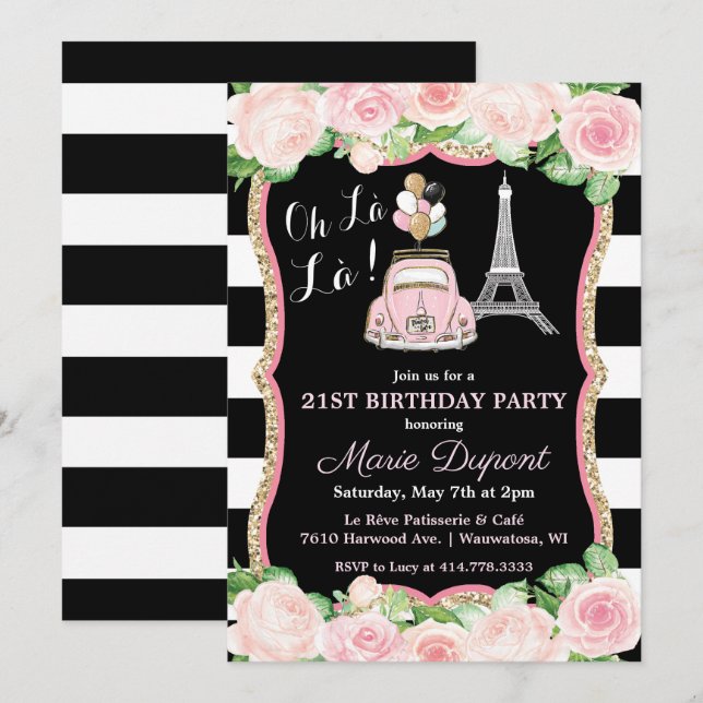 Invitation TOUT ÂGE - Paris Voyage Thème Anniversaire Invitat (Devant / Derrière)