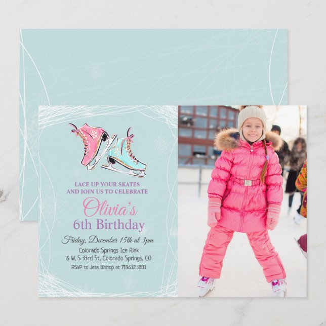 Invitation TOUT ÂGE - Patinage hivernal Anniversaire Invitati (Devant / Derrière)