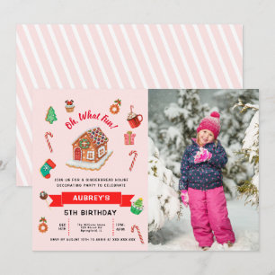 Invitation Tout âge Pingerbread rose Maison Noël Anniversaire