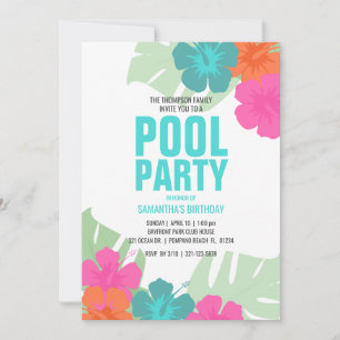 Invitation TOUT ÂGE PISCINE tropicale Fête de plage d'anniver