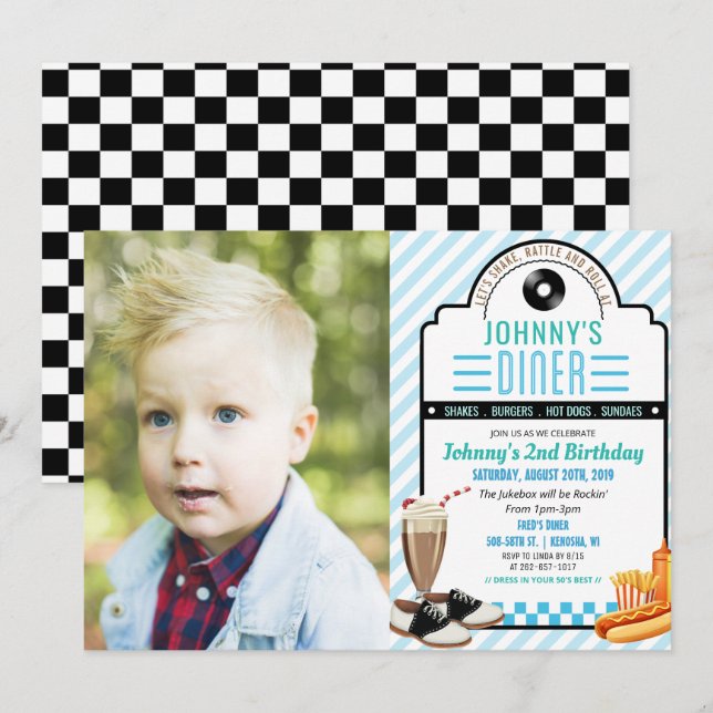Invitation TOUT ÂGE - Retro Diner Anniversaire Photo Invitati (Devant / Derrière)
