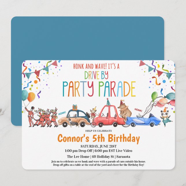 Invitation TOUT ÂGE - Voiture Anniversaire Fête Garçon Annive (Devant / Derrière)