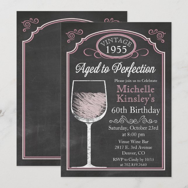 Invitation TOUT ÂGE Wine Chalkboard Adulte Anniversaire Invit (Devant / Derrière)