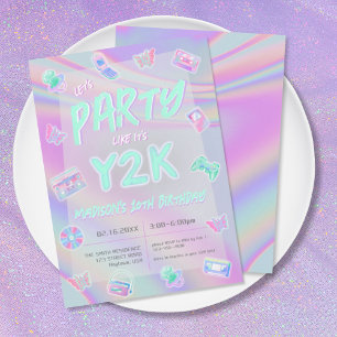 Invitation TOUT AGE Y2K iridescendance rainbow fête d'anniver