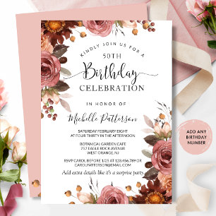 Invitation Tout anniversaire, mariage floral rose et burgundy