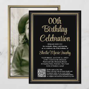 Invitation Tout Anniversaire QR Code & Photo Black and Gold P
