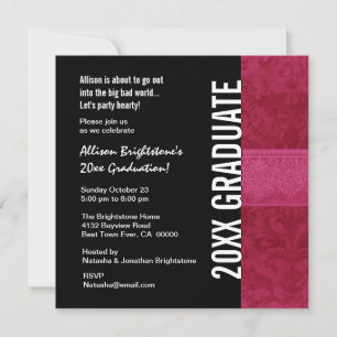 Invitation Tout blanc noir rouge d'obtention du diplôme