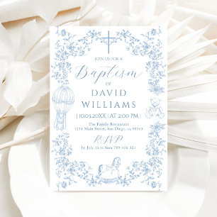 Invitation Tout Blue Toile Boy Baptême Élégant Digital