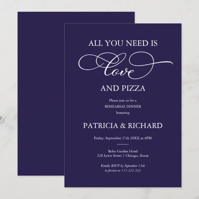 Invitation Tout Ce Dîner De Répétition De Pizza Et D'Amour (Devant / Derrière)
