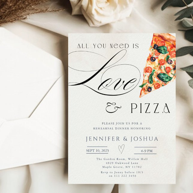 Invitation Tout ce dont vous avez besoin, c'est un dîner de r (All You Need is Love and Pizza Rehearsal Dinner Invitation)
