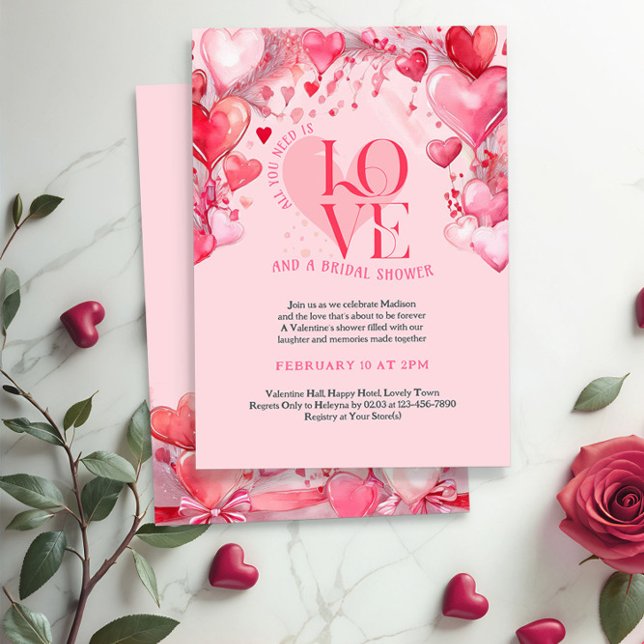 Invitation Tout ce dont vous avez besoin est Amour Elegant He (Bridal Shower invitation from the Valentines Bridal Shower Invitation collection by Darling & May)