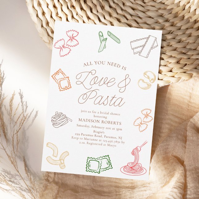 Invitation Tout ce dont vous avez besoin est Love & Pasta Fêt (Créateur téléchargé)