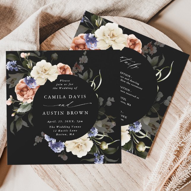 Invitation Tout dans un jardin Floral Cadre Mariage noir (Créateur téléchargé)