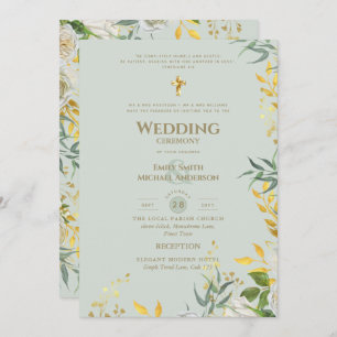 Invitation Tout-en-1 Sage Gold Verdure Mariage catholique