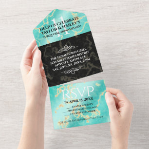 Invitation Tout En Un 11ème anniversaire de Mariage turquoise