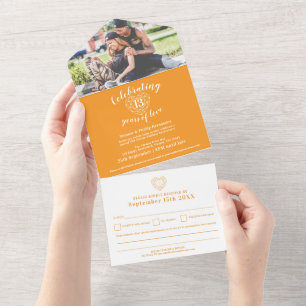 Invitation Tout En Un 13e anniversaire de mariage citrine orange RSVP ph
