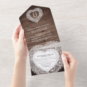Invitation Tout En Un 13e anniversaire de mariage dentelle sans envelopp