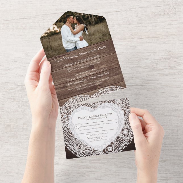 Invitation Tout En Un 13e mariage de dentelle anniversaire pas d'envelop (Déchirure)