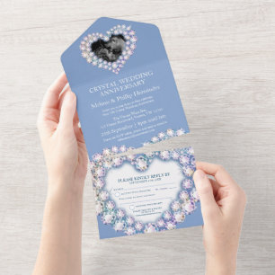Invitation Tout En Un 15ème anniversaire de mariage cristal photo bleu c