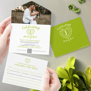 Invitation Tout En Un 1er anniversaire de mariage peridot photo QR RSVP
