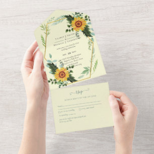 Invitation Tout En Un 1in3 Fleurs de soleil Verdure Mariage RSVP Invitat