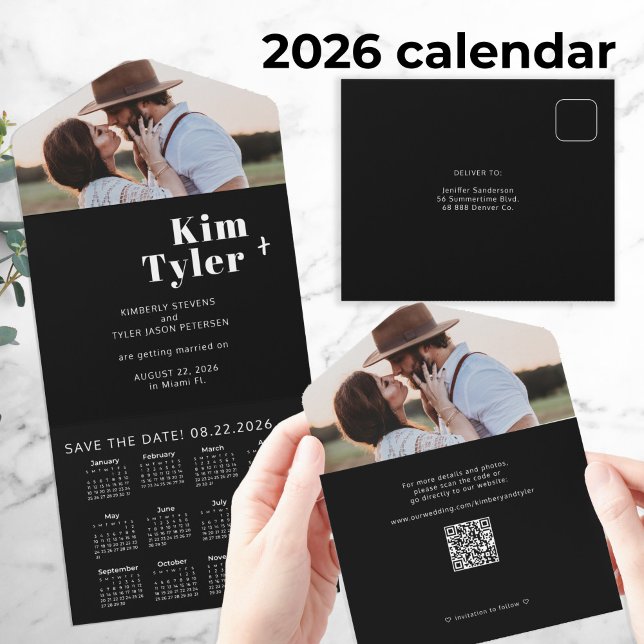 Invitation Tout En Un 2026 mariage calendrier photo unique date de sauve (Créateur téléchargé)