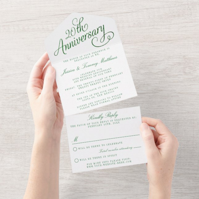 Invitation Tout En Un 20e anniversaire du Mariage émeraude (Déchirure)