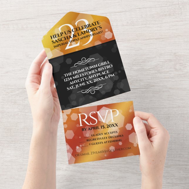 Invitation Tout En Un 23e anniversaire de mariage élégant Topaze impéria (Déchirure)