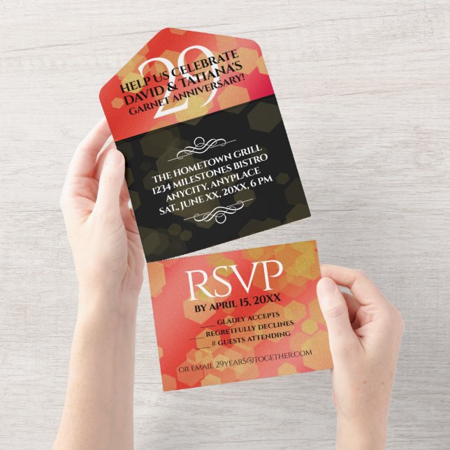 Invitation Tout En Un 29e Anniversaire de mariage élégant Grenat (Déchirure)