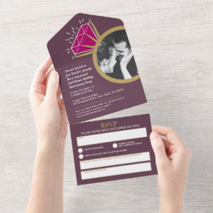 Invitation Tout En Un 2ème anniversaire de mariage grenat fête alliance 