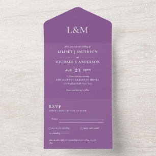 Invitation Tout En Un 3in1 Berry Violet Texte uniquement Mariage Inviter