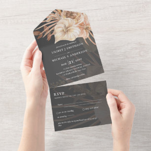 Invitation Tout En Un 3in1 BOHO Pampas Grass Terracotta Wedding RSVP