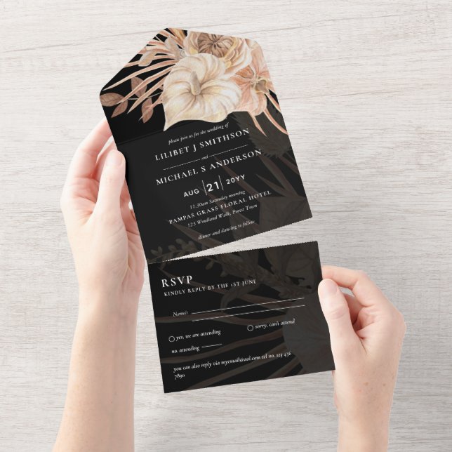 Invitation Tout En Un 3in1 BOHO Pampas Grass Terracotta Wedding RSVP (Déchirure)