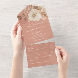 Invitation Tout En Un 3in1 BOHO Pampas Grass Terracotta Wedding RSVP