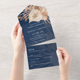 Invitation Tout En Un 3in1 BOHO Pampas Grass Terracotta Wedding RSVP