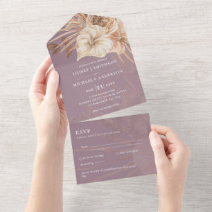 Invitation Tout En Un 3in1 BOHO Pampas Grass Terracotta Wedding RSVP