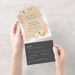 Invitation Tout En Un 3in1 Boho Pampas Mariage en herbe RSVP
