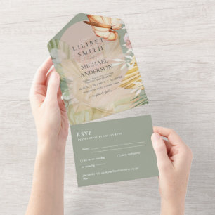 Invitation Tout En Un 3in1 Boho Pampas Mariage en herbe RSVP