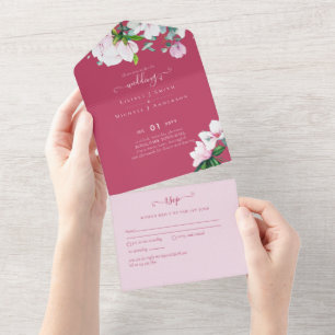 Invitation Tout En Un 3in1 Magnolias rose Sage Eucalyptus Mariage RSVP A