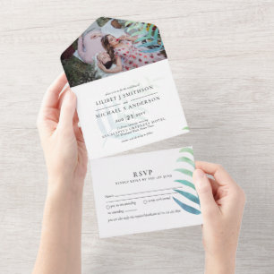 Invitation Tout En Un 3in1 Mariage de la feuille de palme tropicale Budg