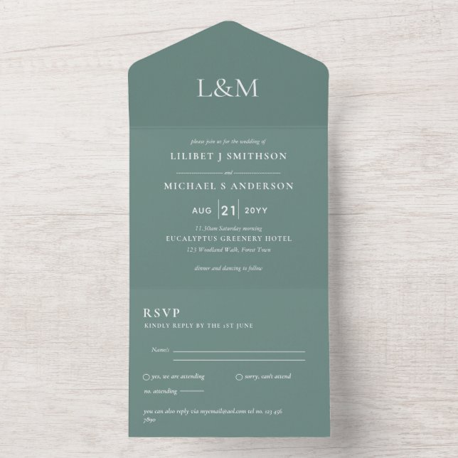 Invitation Tout En Un 3in1 Sage Vert Texte uniquement Mariage Inviter RS (À l'intérieur)