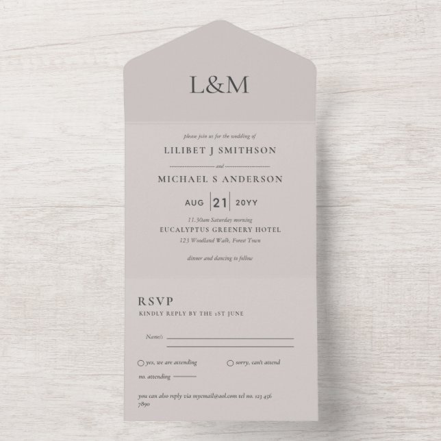 Invitation Tout En Un 3in1 Texte de sable clair uniquement Mariage Invit (À l'intérieur)