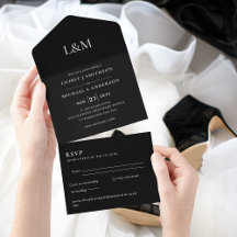 3in1 Texte noir seulement Mariage Inviter RSVP