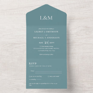 Invitation Tout En Un 3in1 Turquoise bleu blanc Texte uniquement Mariage