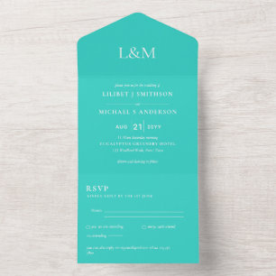Invitation Tout En Un 3in1 Turquoise Texte uniquement Mariage Inviter RS