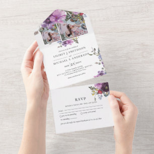 Invitation Tout En Un 3in1 Violet Lavande PHOTO Mariage INVITE RSVP